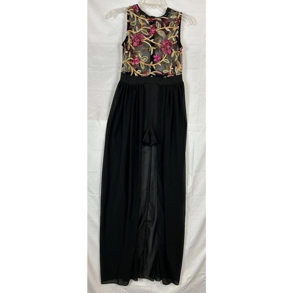 Sheer Mesh Embroidery Chiffon Hi Low Maxi Dress With Shorts Sz Small Fairy